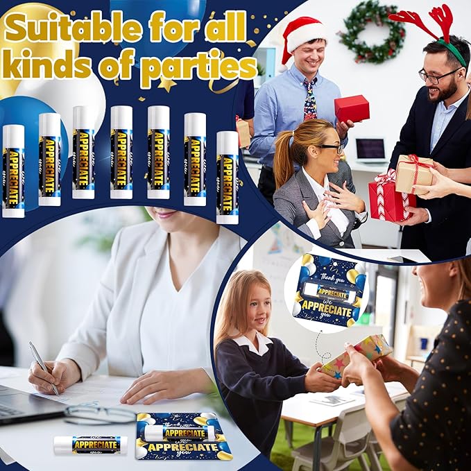 15 Pack Thank You Lip Balm Gifts Bulk, Blue Gold Moisturizing Nourishing Lip Balm Gifts, Appreciation Party Favor for Women Man Coworker Employee We Appreciate You Baby Shower Birthday Party Supplies