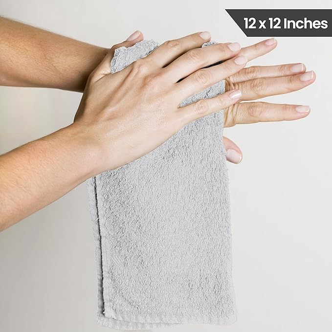 Utopia Towels 24 Pack Cotton Washcloths Set, 100% Ring Spun Cotton, Premium Quality Flannel Face Cloths, Highly Absorbent and Soft Feel Fingertip Towels, Silver