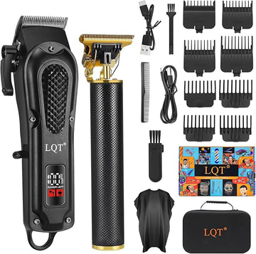 LQT® Men's Professional Hair Clippers Kit，Cordless & Corded Barber Clippers Set，Grooming Rechargeable Beard Trimmer with Adjustable Blade