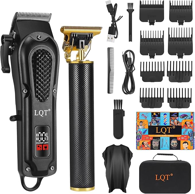 LQT® Men's Professional Hair Clippers Kit，Cordless & Corded Barber Clippers Set，Grooming Rechargeable Beard Trimmer with Adjustable Blade