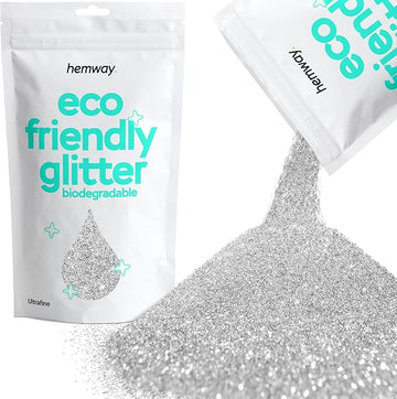 Hemway Eco Friendly Biodegradable Glitter 100g / 3.5oz Bio Cosmetic Safe Sparkle Vegan for Face, Eyeshadow, Body, Hair, Nail and Festival Makeup, Craft - 1/128" 0.008" 0.2mm - Silver