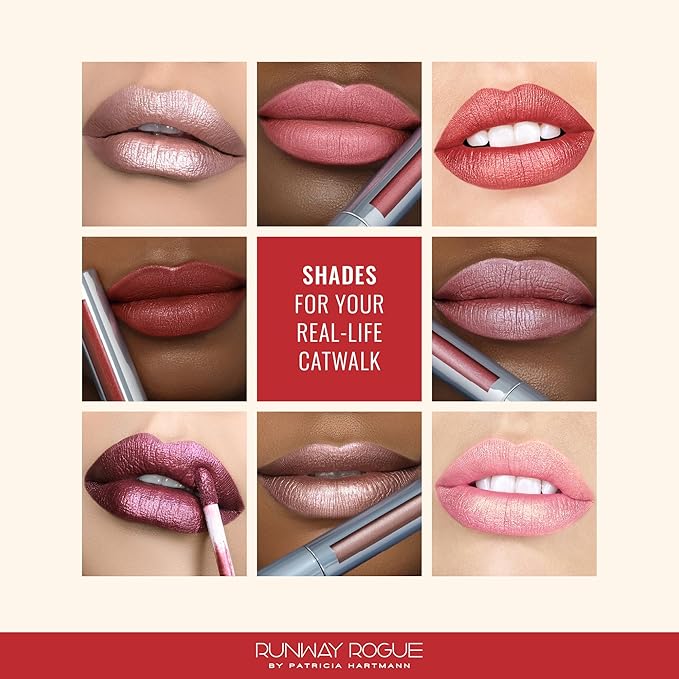 Runway Rogue Pearl Glam Long Wear Shimmer Liquid Lipstick, Metallic Nude/Pale-Pink Lipstick with Silver and Gold Shimmer, ‘Soft Box’