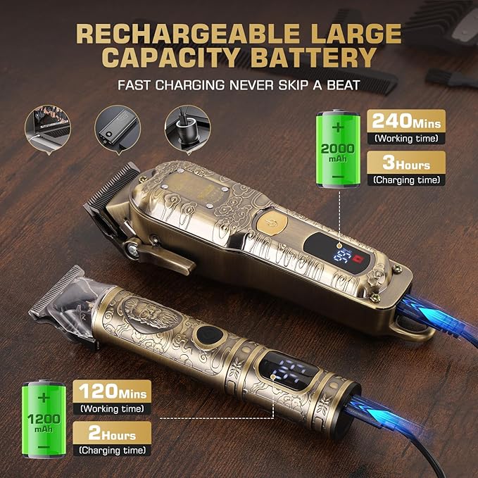 Professional Hair Clippers for Men Set, Electric Haircut Kit Mens Cordless Hair Clipper for Barbers