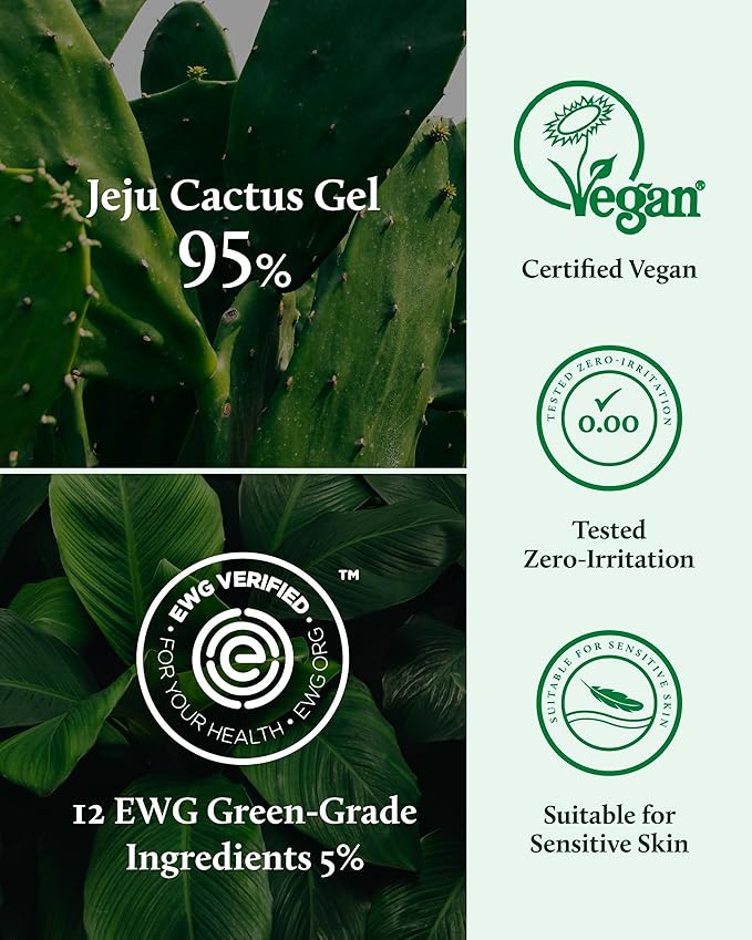 YADAH Cactus Soothing Gel (3.7fl oz) - Sunburn Relief,After Sun Care,Calm, Cool & Soothe Irritated Skin, Face Redness. Korean Skin Care. 95% Cactus Extract, Vegan.
