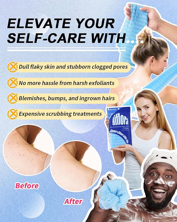 3D Wave Weave Japanese Exfoliating Washcloth, Deep Exfoliating Back Scrubber for Shower, Firm Body Scrub Towel, Korean Style, Ocean (Hard)