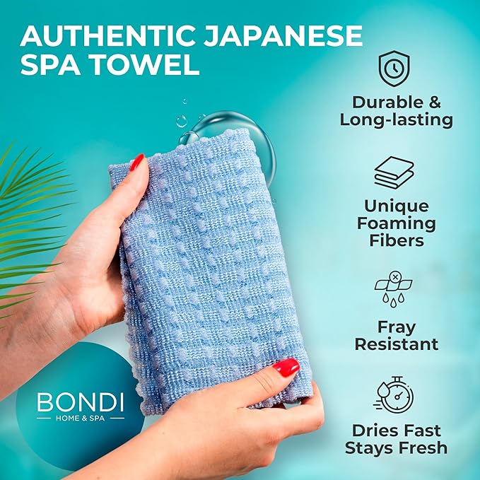 BONDI Exfoliating Washcloth for Smooth Skin - Extra Long - Perfect for Back Scrubbing - Made in Japan