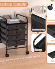 4 Tier Utility Rolling Cart with 4 Drawers Multipurpose Rolling Storage Cart with Wheels and Handles for Office Classroom Kitchen Bathroom Bedroom Organization Black