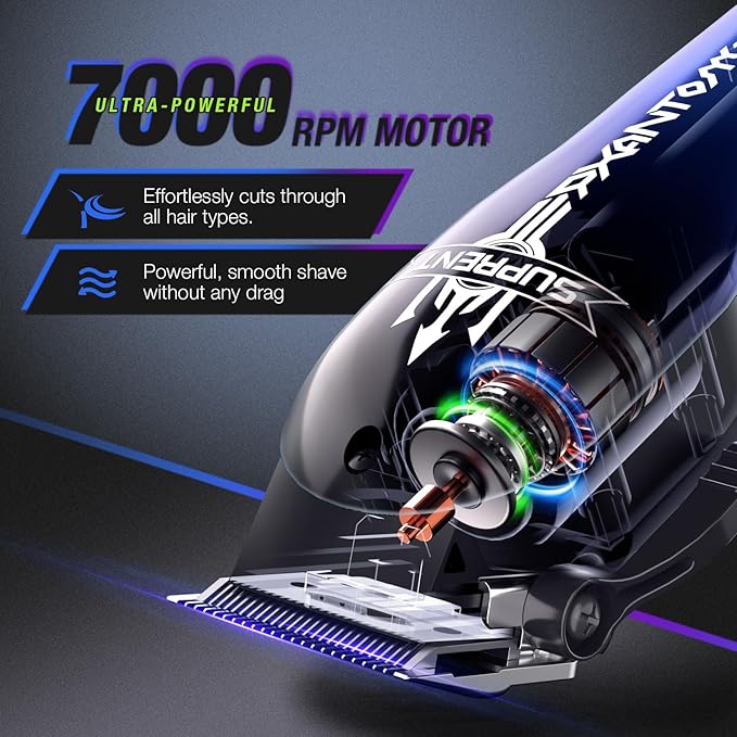 SUPRENT Hair Clippers for Men, Cordless Hair Clippers Set with Type-C Rechargeable, 7000 RPM Powerful Haircutting Clippers
