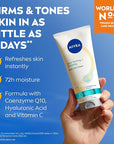 NIVEA Skin Firming & Toning Body Gel Cream with Q10, Hyaluronic Acid and Vitamin C, Clinically Tested Skin Firming & Toning Cream, 72-Hour Moisture, 6.7 Oz Tube