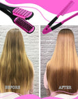 Chengu Hair Brush, Boar Bristles Clamp Double Sided Brush & V Shaped Styling Hair Comb, Straightening Knotty Unkempt Hair (Rose Red, Pink)