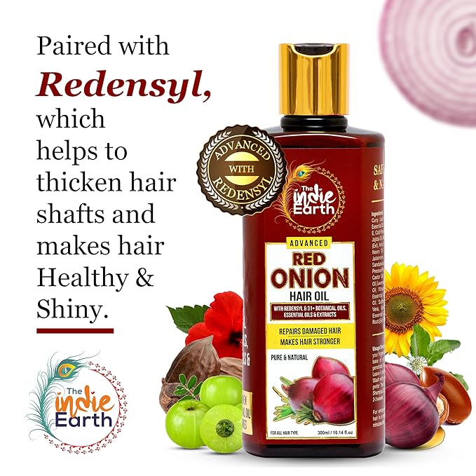 Advanced Red Onion Hair Growth Oil with Redensyl – Infused with 31+ Powerful Natural Herbs & Extracts Including Bhringraj, Tea Tree, Rosemary, Jojoba & Argan Oil - Anti Hair Fall & Hair Regrowth Oil