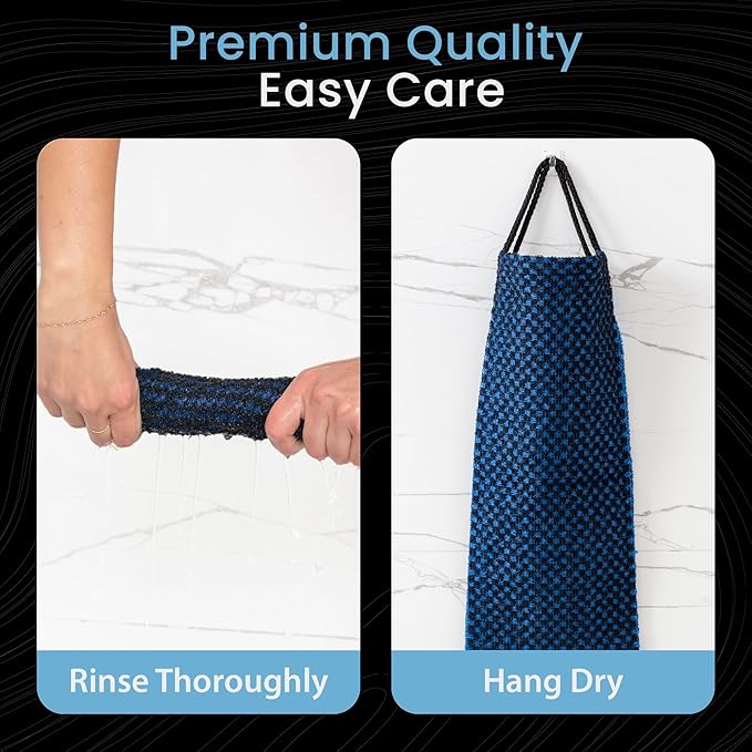 Japanese Exfoliating Washcloth for Back & Body 2-Pack - Charcoal & Silver Ion Exfoliating Towel with Handles - Two-Sided Gentle Exfoliation & Deep Cleanse Body Wash Cloths for Shower - 1 Blue, 1 Green