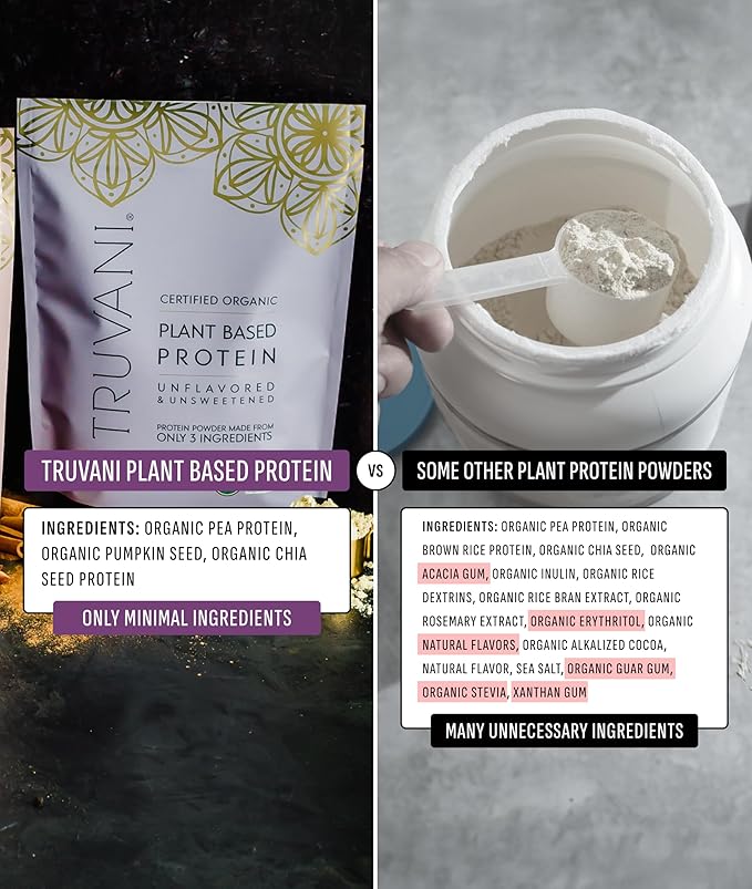 Truvani Vegan Pea Protein Powder | Unflavored | 20g Organic Plant Based Protein | 10 Servings | Keto | Gluten & Dairy Free | Low Carb | No Added Sugar