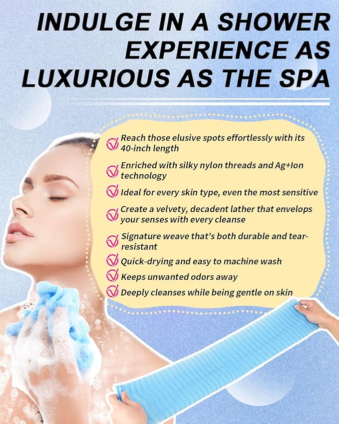 3D Wave Weave Japanese Exfoliating Washcloth, Deep Exfoliating Back Scrubber for Shower, Firm Body Scrub Towel, Korean Style, Ocean (Hard)