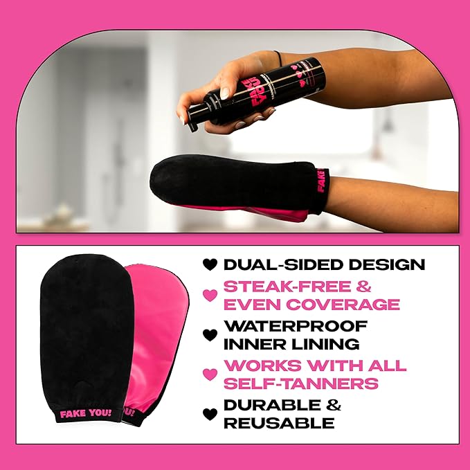 Fake You! Reusable Self-Tan Application Mitt - Dual-Sided, 100% Waterproof, Vegan and Cruelty-Free - Ideal for Perfect Fake Tan Coverage