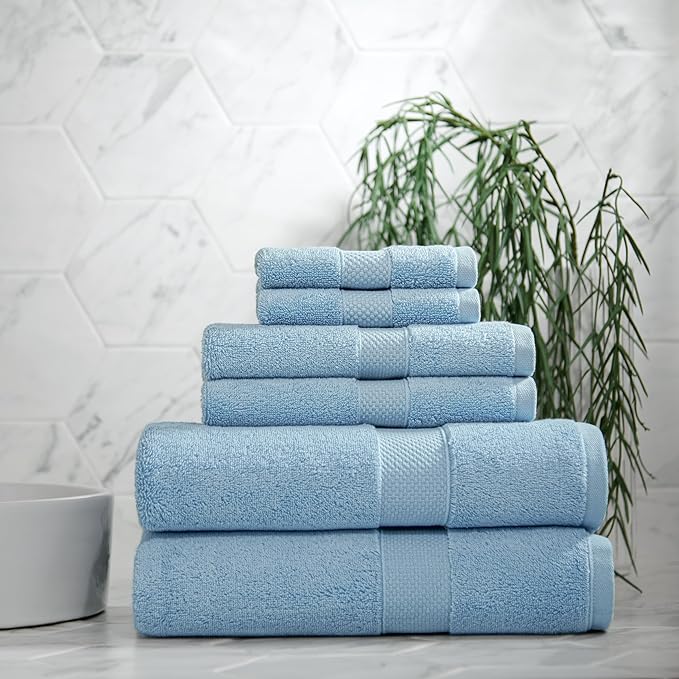 Aston & Arden Egyptian Wash Cloths - Pack of 6 - Oversized Ultra Soft Thick & Absorbent, 100% Ringspun Egyptian Cotton Bathroom Towel for Spa, Hotel, 600 GSM, 13 x 13 in, Blue