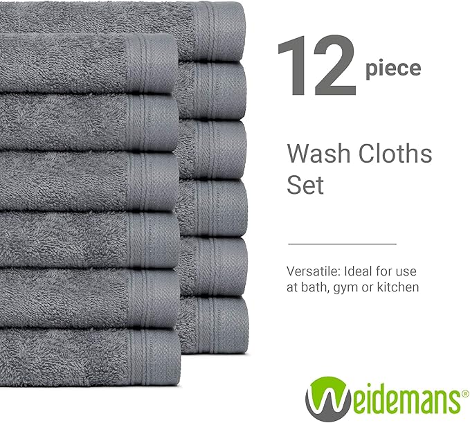 100% Cotton Washcloths Set 13” x 13” | Burgundy & Dark Grey Towels | Set of 12 Ultra Soft and Highly Absorbent Washcloths Sets for Bathroom, Gym, Hotel, Spa | Machine Washable Face Towel