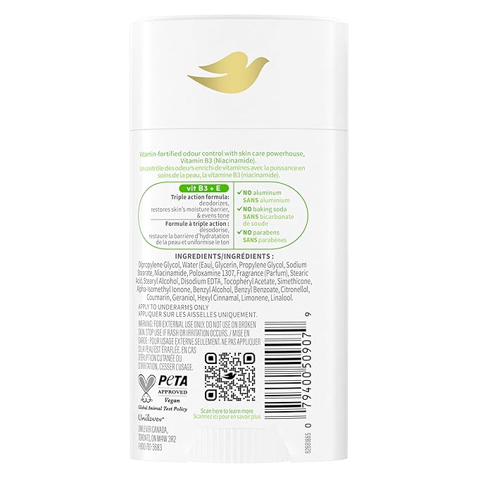 Dove VitaminCare+ Aluminum Free Deodorant Stick Cucumber & Melon for 72H Odor Protection Breathable Deodorant for Women 2.6 oz