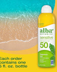 Alba Botanica Sensitive Sunscreen Spray for Face and Body, Fragrance-Free, Broad Spectrum SPF 50, Water Resistant, 5 fl. oz. Bottle (Pack of 2)