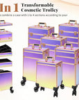 Profesional Rolling Makeup Train Case with Lid, 5 in 1 Cosmetology Case on Wheels, Large Cosmetic Trolley Organizer Travel for Hairstylist Artist Nail Beauty Salon Barber, Colorful
