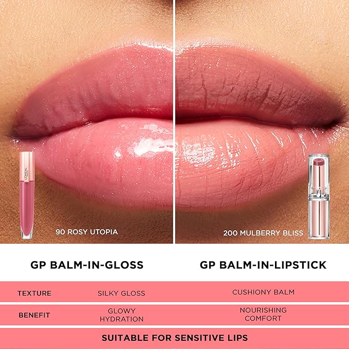 L'Oreal Paris Glow Paradise Hydrating Tinted Lip Balm-in-Gloss with Pomegranate Extract & Hyaluronic Acid, Ultra-Gentle, Non-Sticky Formula, Rosy Utopia, 0.23 Fl Oz