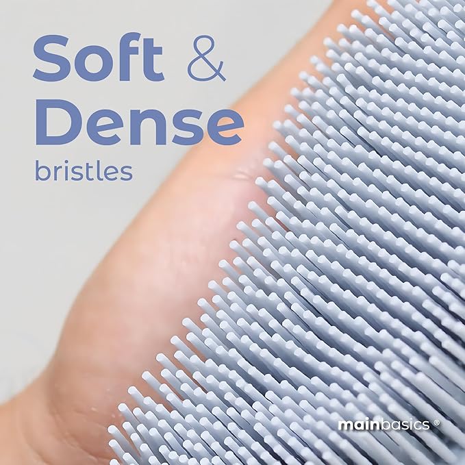 MainBasics Silicone Body Scrubber – Dual-Sided Shower Scrubber with Massage Nodes, Silicone Loofah Alternative for Deep Clean (Frosted Sky, Massage)