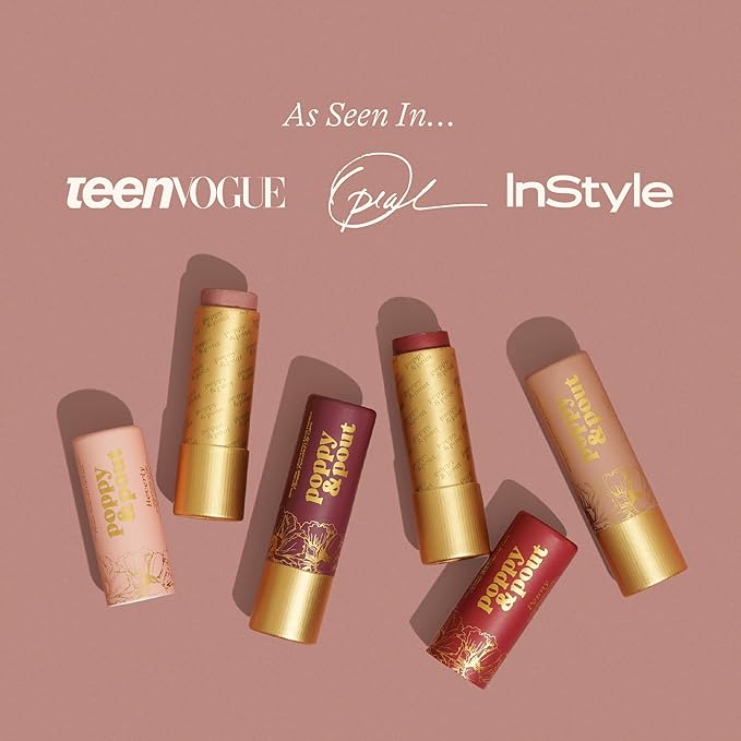 Poppy & Pout All Natural Lip Tint, Cardboard Tube, Hand-Filled, Beeswax, Vitamin E, Coconut Oil, Cruelty Free, All-Natural Shades (Roxie)