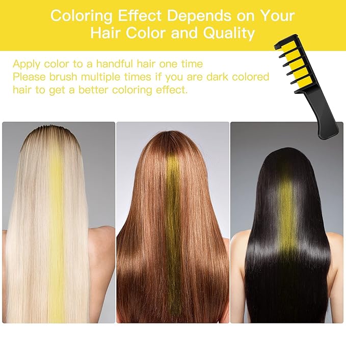 MSDADA New Hair Chalk Comb Temporary Hair Color Dye for Girls Kids with Light Color Hair, Washable Hair Chalk for Girls Age 4 5 6 7 8 9 10 Birthday Cosplay DIY, Christmas, New Year(Yellow)