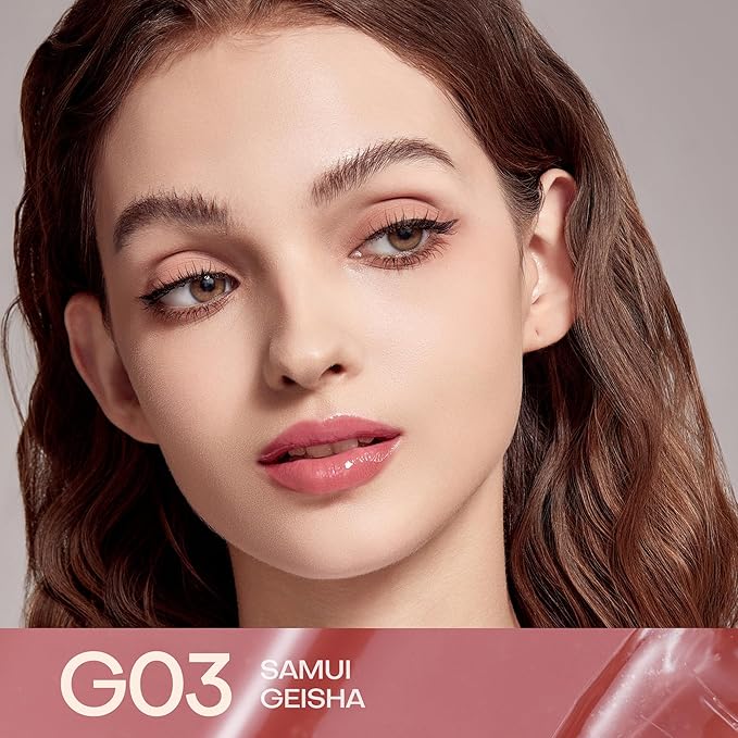 Mistine Lip Gloss Thai latte Long Lasting Lip Glaze Non-sticky Lip Tint Gloss with 1% Peptide Glossy Finish G03 Samui Geisha 0.1oz 1 Count