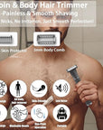 Body Hair Trimmer for Men, 4 in 1 Versatile Hair Trimmer for Groin/Ball/Beard/Eyebrow/Nose/Ear Hair Shaver, USB-C Rechargeable, Mens Grooming Kit for Smooth Shaving with Storage Bag