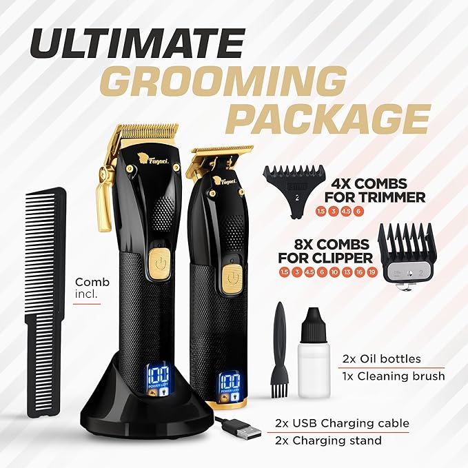 Fagaci Professional Hair Clippers for Men Set Turbo Power with Precise Cutting, Barber Clippers for Hair Cutting, Cordless Hair Clippers and Trimmers Set, Maquina de Cortar Cabello, Haircut Barber Kit