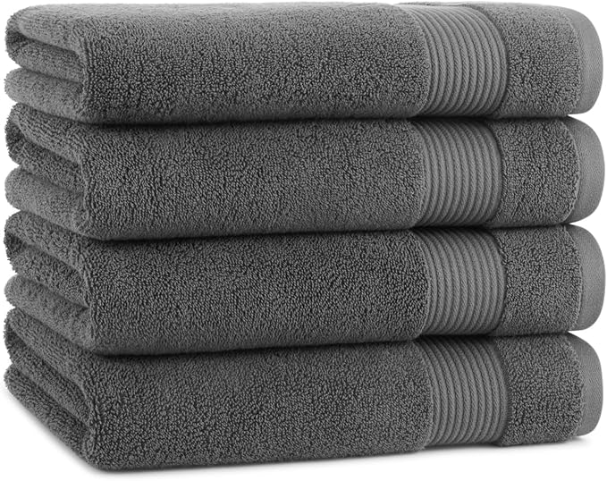 Arkwright Bath Towels Set of 4 - Super Soft 100% Cotton, 600 GSM Quick Dry & Absorbent, Luxury Bathroom Essentials for Hotels, Spa, Hosts, and Vacation Rentals, Pewter Grey