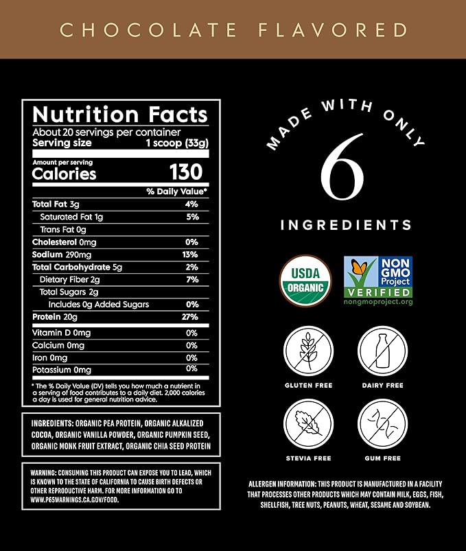 Truvani Vegan Pea Protein Powder | Chocolate | 20g Organic Plant Based Protein | 20 Servings | Keto | Gluten & Dairy Free | Low Carb | No Added Sugar