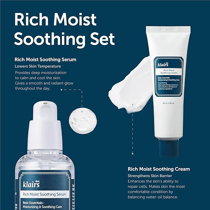 DearKlairs Rich Moist Soothing Cream 80ml, Repair Skin Barrier, Sensitive Skin, Hypoallergenic, Centella Asiatica, Ceremide, Moisturizer, Full Hydration, Non-sticky texture, Korean Moisturizer
