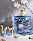 Sorbus Acrylic Makeup Organizer Set, 7-Drawer Vanity & Countertop Cosmetic Storage with Small & Wide Compartments, Blue Brilliance Makeup Storage for Brushes, Jewelry – Holiday Gift for Women & Teens
