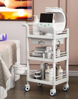 Mobile Medical Trolley 3 Tier Rolling Utility Cart with Dirt Bucket & Drawer, Beauty Salon Cart for Spa Tattoo Waxing, Esthetician Carts for Salon Hospital Dental Clinic Home, Postpartum Cart