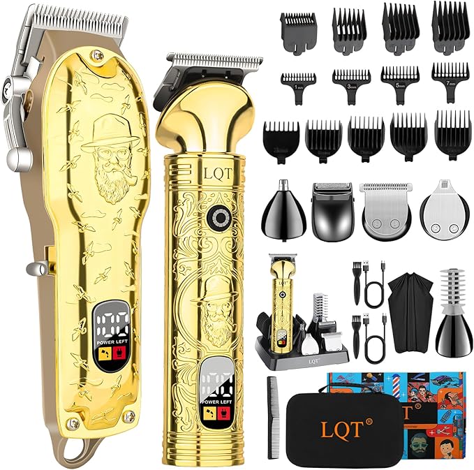 LQT® Hair Clippers for Men Professional with Beard Trimmer, Barber Clippers and Trimmers Set, Electric Razor Shavers for Men, Cordless Mens Grooming Kit for Nose, Face, Hair, Gifts