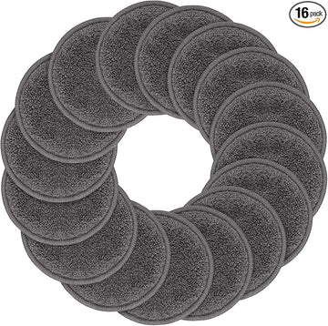 SUNLAND Reusable Makeup Remover Pads for Face,Eye,Lips 16 Pack Microfiber Face Cleansing Gloves Washable with Laundry Bag and Travel Bag Rounds Toner Pads (Round 3.15inchx16, Dark Grey)