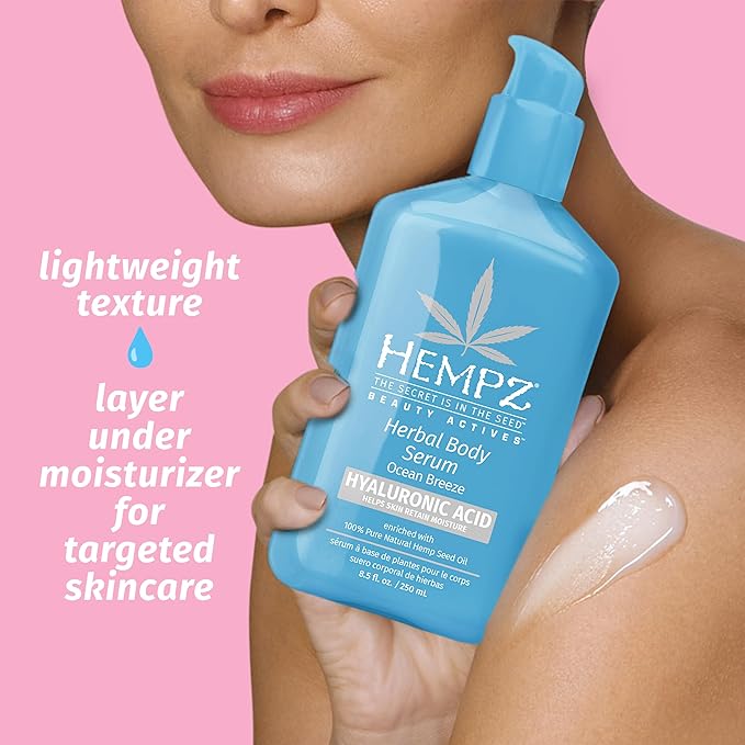 Hempz Ocean Breeze Body Serum with Hyaluronic Acid, Light weight, Fast Absorbing Cream Gel, 8.5 fl.oz.