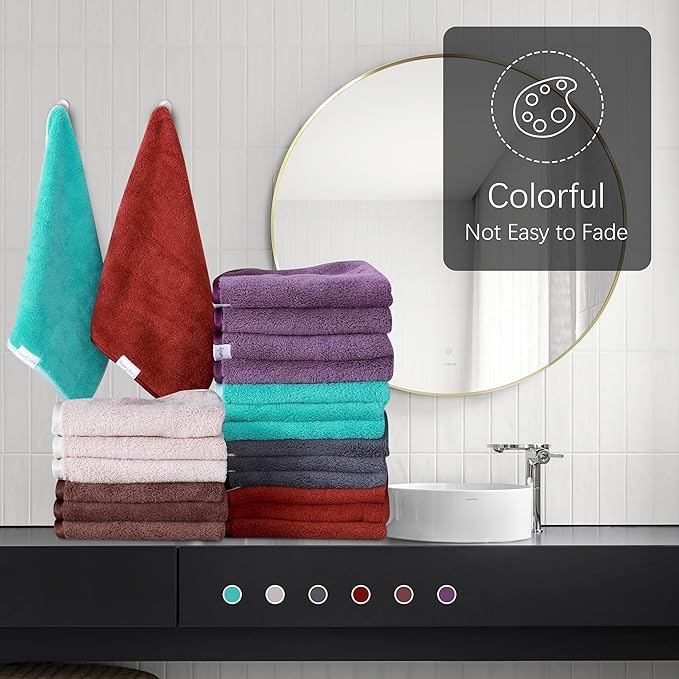 Cosy Family 24 Pack Soft Washcloths Set - 12 x 12 inches, Quick Drying - Highly Absorbent Coral Velvet Fingertip Towel Bathroom Wash Clothes for Bath, Spa, Facial, Kitchen - Dark Color