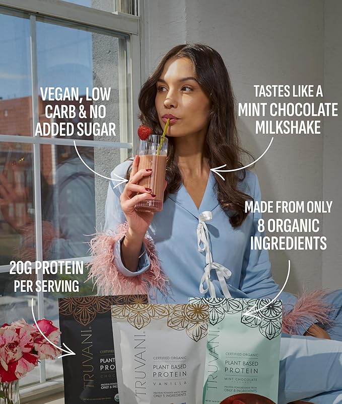 Truvani Vegan Pea Protein Powder | 20g Organic Plant-Based Protein | Keto | Gluten & Dairy Free | Low Carb | No Added Sugar | Mint Chocolate | 20 Servings |