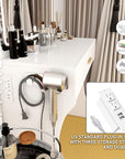 Vanity Desk, Makeup Vanity with LED Light Mirror, Small White Vanity with a Super Large Drawer and Power Outlet, 3 Color Lighting Modes Makeup Table for Bedroom, Dressing Room