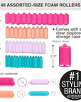 Conair Foam Hair Rollers - 48 Count, Assorted Colors - Heatless Curls, Overnight Curls, Foam Rollers with Storage Case