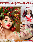 MEICOLY Christmas Face Body Glitter Gel,Christmas Hair Glitter,Christmas Accessories Stocking Stuffers Gift Decorations,Festival Face Glitter Makeup for Women Kids Girls,Chunky Glitter Face Paint