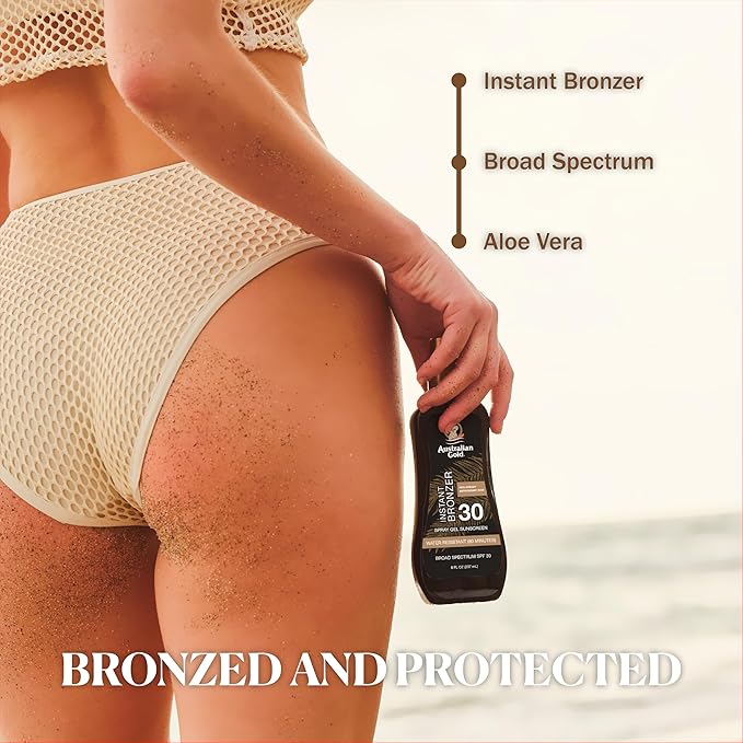 Australian Gold Spray Gel Sunscreen with Instant Bronzer SPF 30, 8 Ounce | Moisturize & Hydrate Skin | Broad Spectrum | Water Resistant | Non-Greasy | Oxybenzone Free | Cruelty Free