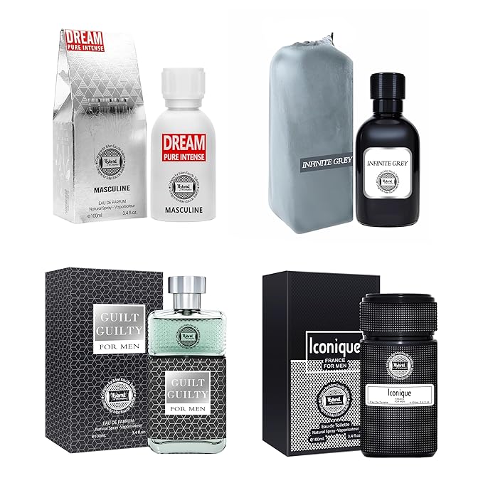 Hybrid & Company Mens 4 Pcs Infinite Grey Dream Pure Intense Iconique France Guilty Eau De Perfum Vaporisateur Natural Spray