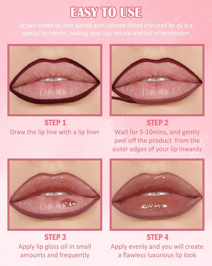 Brown Peel Off Lip Liner Stain & Red Lip