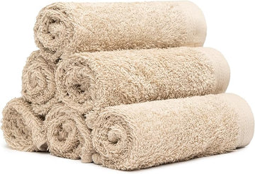 100% Cotton Washcloths Set 13” x 13” | Sand Towels | Set of 6 Ultra Soft and Highly Absorbent Washcloths Sets for Bathroom, Gym, Spa | Machine Washable Face Towel