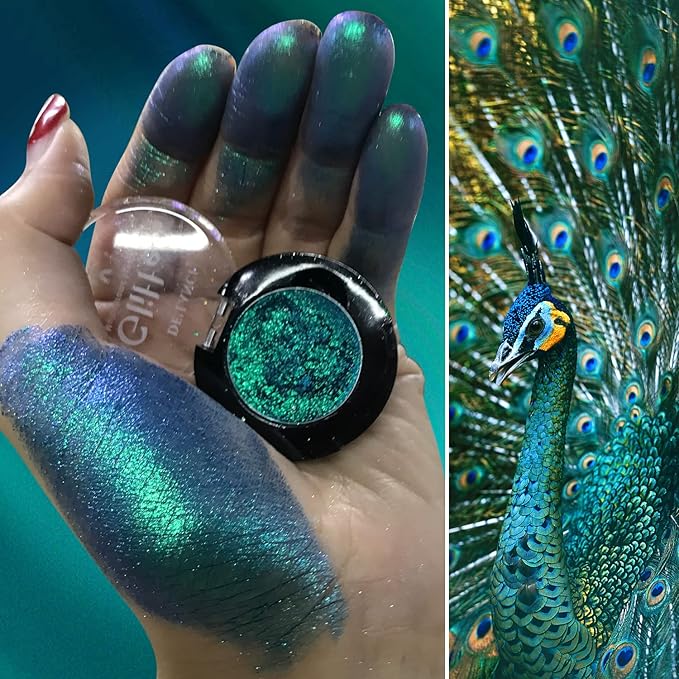 DE'LANCI Duo Chrome Green Eyeshadow Single, Multichrome Green Glitter Eye Shadow Intense Pigmented, Metallic Emerald Shimmer Blue Peacock Teal Eyeshadow for Festival Everyday Eyes Makeup, Long-Lasting