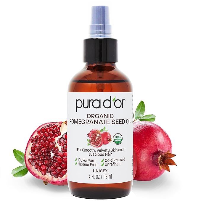 PURA D'OR 4 Oz ORGANIC Pomegranate Oil - 100% Pure USDA Certified Premium Grade, Cold Pressed Body Oil - Rich in Antioxidants - Face and Skin - Hair Moisturizer For Men and Women